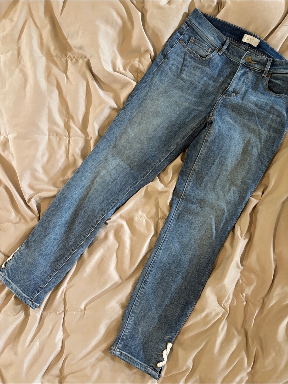 LOFT Blue Ankle Jeans with Side Rope Lace Up Detail